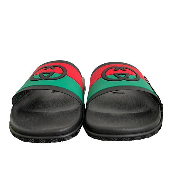 GUCCI Authentic Men's Interlocking G Slide Sandal Black Green Sz 10 |US 10.5 NEW - Picture 7 of 16